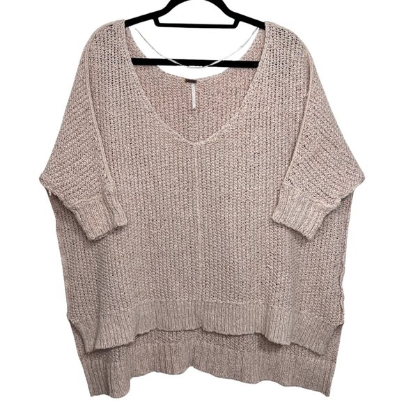 Free People Cozy Cat Pink Oversized V Neck Knit Sweater - Picture 4 of 9